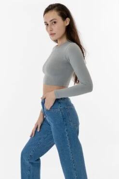 83079GD - Garment Dye Long Sleeve Crop Top 17 83079GD - Garment Dye Long Sleeve Crop Top -Tops Zone silvermist1 F