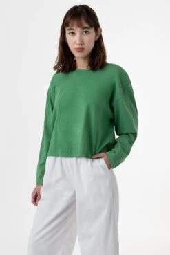1839GD - Long Sleeve Garment Dye Cropped T-Shirt -Tops Zone sofiatopvintagegreen