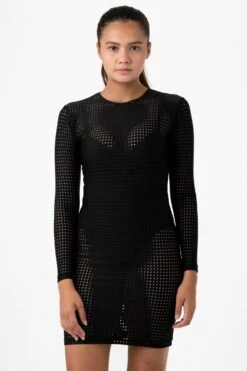 RNS309 - Long Sleeve Circle Mesh Dress -Tops Zone test2SKIN