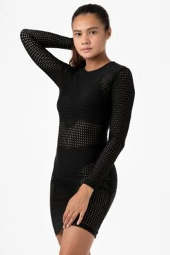 RNS309 - Long Sleeve Circle Mesh Dress -Tops Zone test8SKIN