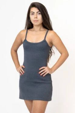 RHR318GD - Heavy Rib Spaghetti Mini Dress -Tops Zone thalia asphalt