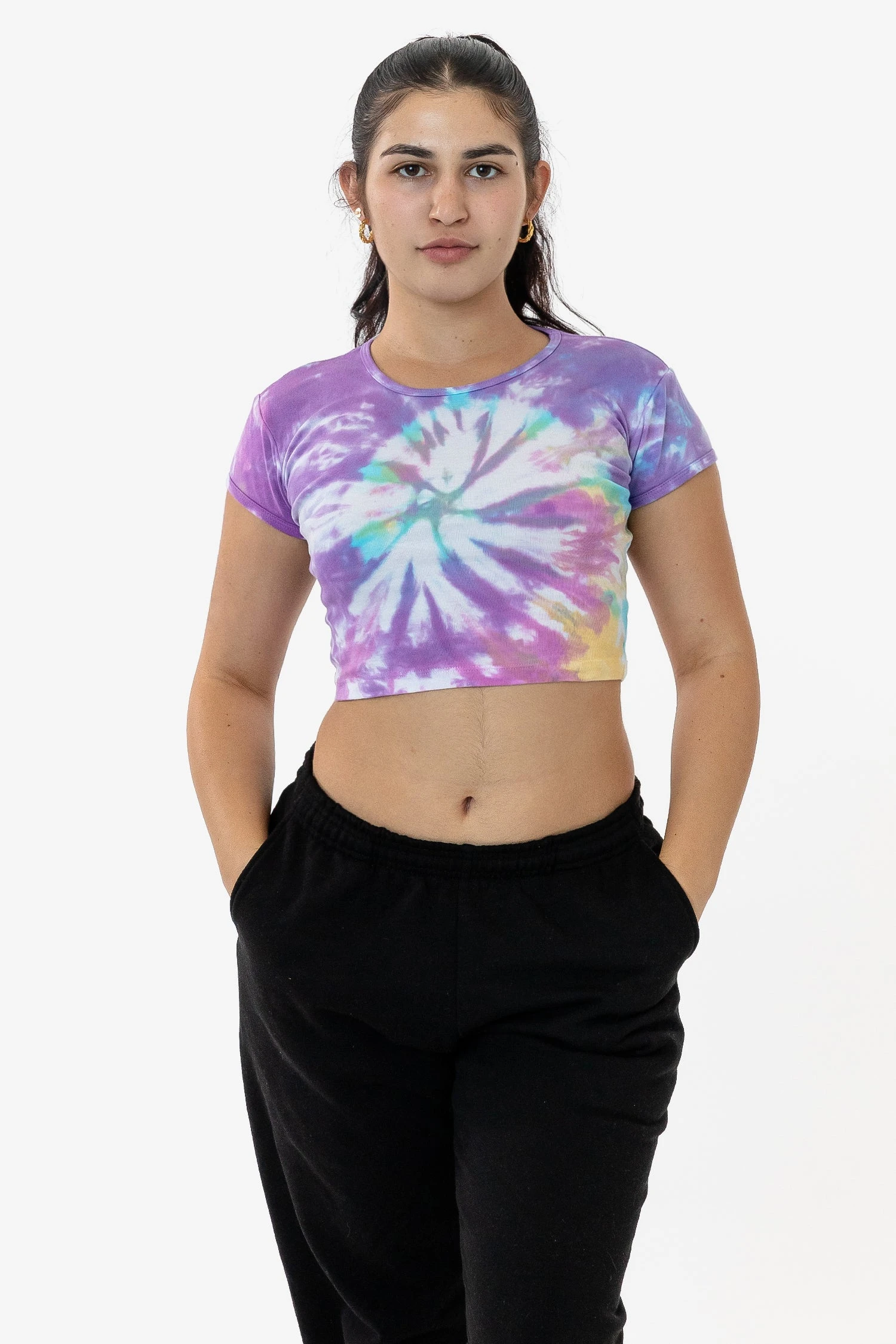 43035TD - Tie Dye Cap Sleeve Baby Rib Crop Top 3 43035TD - Tie Dye Cap Sleeve Baby Rib Crop Top - Image 3