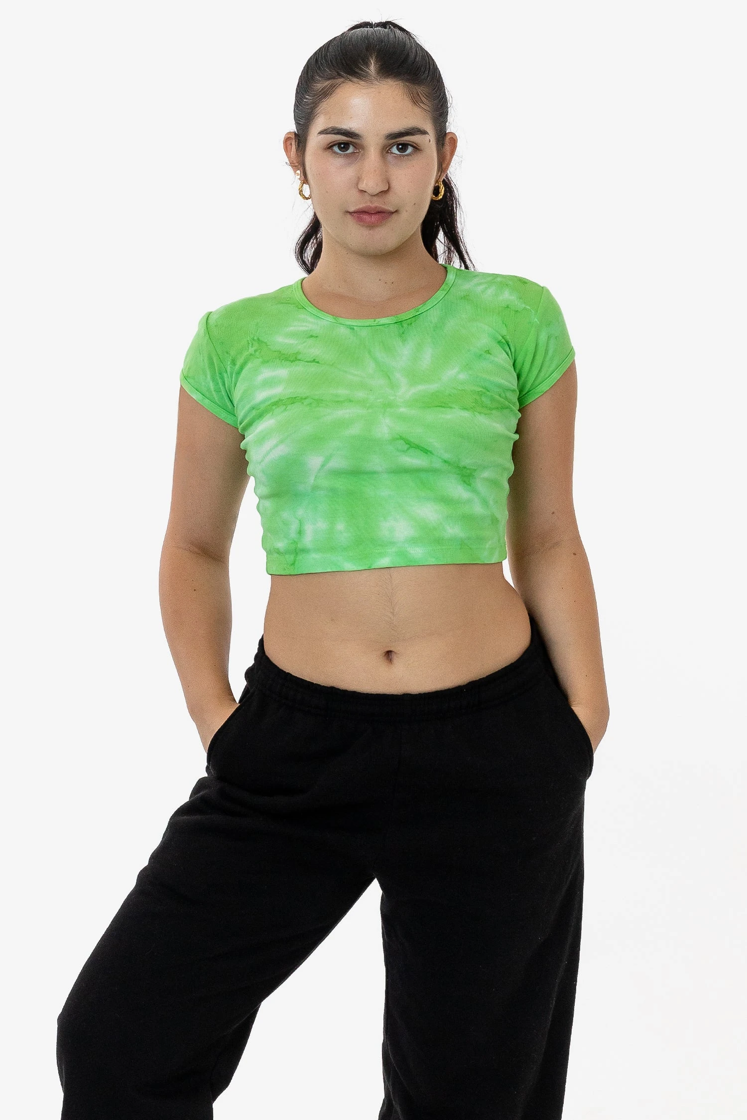 43035TD - Tie Dye Cap Sleeve Baby Rib Crop Top 2 43035TD - Tie Dye Cap Sleeve Baby Rib Crop Top - Image 2