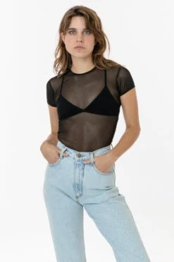 RNS305 - Micro Mesh Slinky Baby Tee -Tops Zone top black 1 F