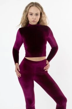 VVT286 - Velvet Fitted Mid-Length Mockneck Top -Tops Zone top burgundy