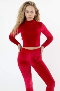 VVT286 - Velvet Fitted Mid-Length Mockneck Top -Tops Zone top red