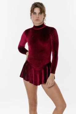 VVT410 - Velvet Long Sleeve Mockneck Skirted Leotard -Tops Zone velvet2 F