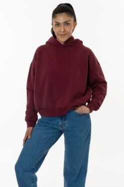 WF369GD - Puffy Heavyweight Fleece Cropped Hoodie -Tops Zone wf369gd burgundy