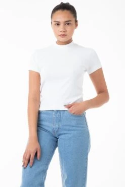 R4309 - Mockneck Cap Sleeve Baby Tee -Tops Zone white jeans 1