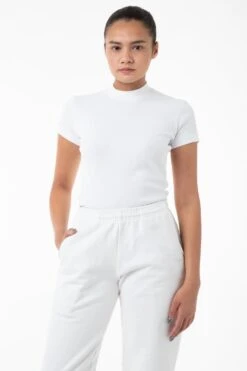 R4309 - Mockneck Cap Sleeve Baby Tee -Tops Zone white sweats 1