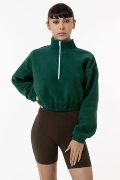 PF306 - Cropped Polar Fleece Half Zip Pullover -Tops Zone yumi forest1