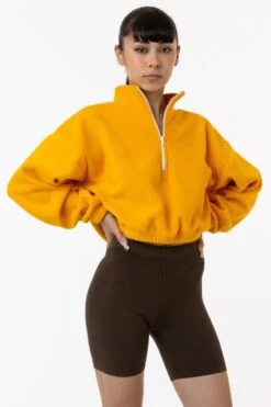PF306 - Cropped Polar Fleece Half Zip Pullover -Tops Zone yumi gold1