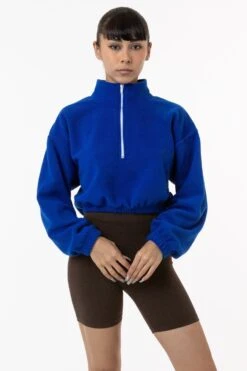 PF306 - Cropped Polar Fleece Half Zip Pullover -Tops Zone yumi royal1