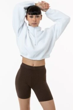 PF306 - Cropped Polar Fleece Half Zip Pullover -Tops Zone yumi white2
